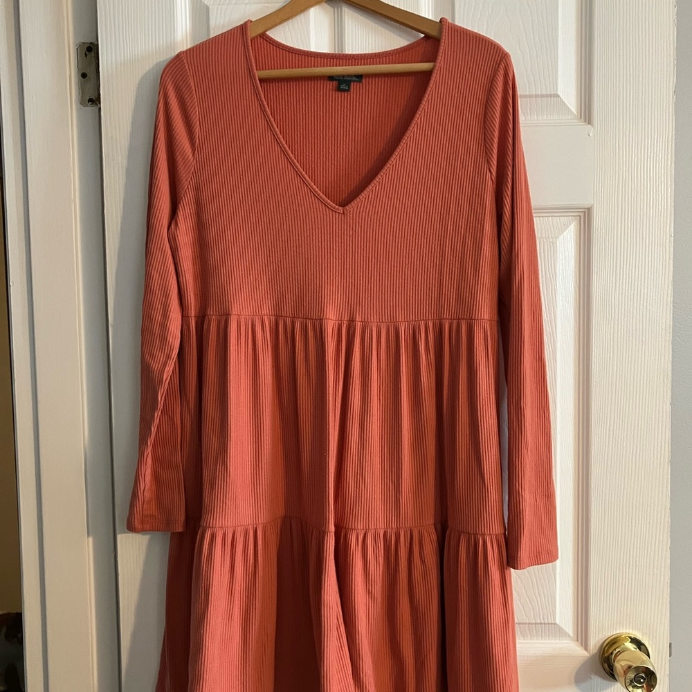 Wild Fable Orange Tiered Long Sleeve Dress